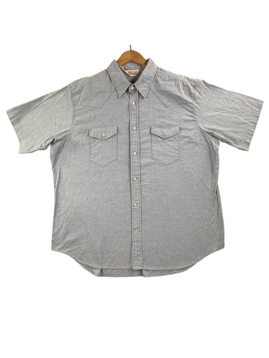 Walls Other - Vintage Walls Shirt Men 2XL Blue Solid Short Sleeve Western Snap Chambray Pocket